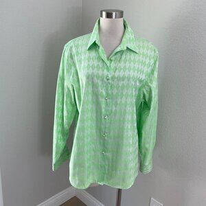 Foxcroft Womens 18 Wrinkle Free Shaped Fit Argyle Long Sleeve Button Up Shirt